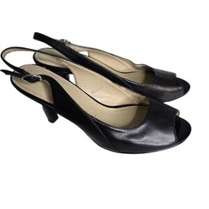 Naturalizer Black Peep Toe Sling Back Shoes Size 8.5M